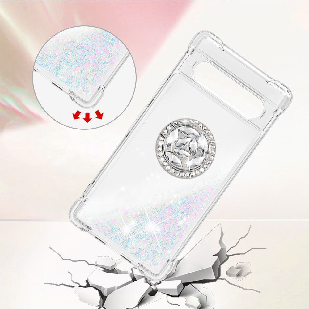 For Google Pixel 7a YB Quicksand Series-7 Liquid Quicksand TPU Phone Case Ring Kickstand Anti-drop Cover For Google Pixel 7a YB Quicksand Series-7 Liquid Quicksand TPU Phone Case Ring Kickstand Anti-drop Cover